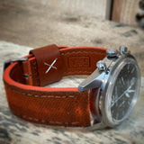 The Yarm Watch Strap in Orange Patina Canvas & Leather 20mm/18mm