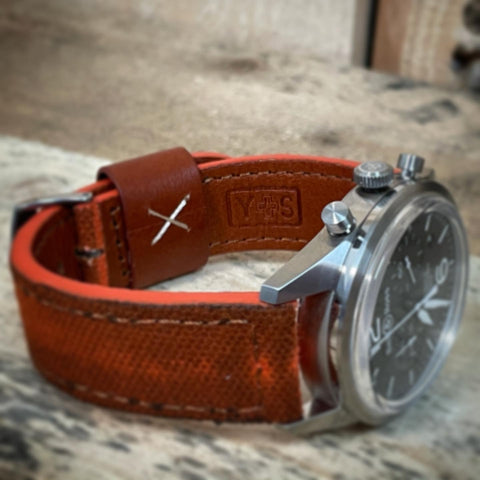 The Yarm Watch Strap in Orange Patina Canvas & Leather 22mm/20mm